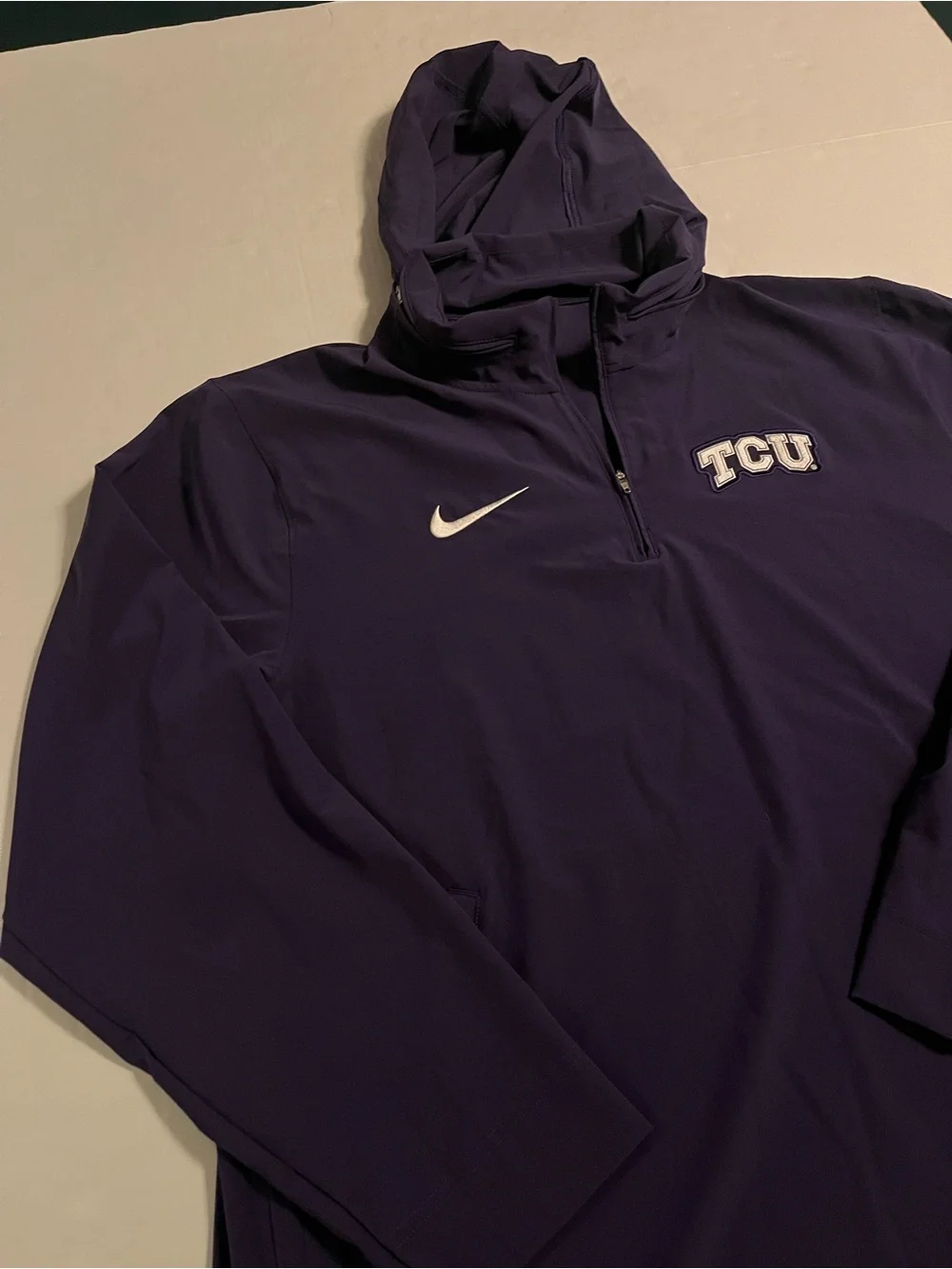 NEW Nike TCU Horned Frogs 1/4 Zip NCAA Hooded Pullover Jacket LARGE Football